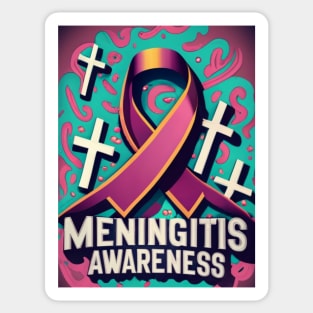 Meningitis Awareness Ribbon with Pink Swirls Background Sticker